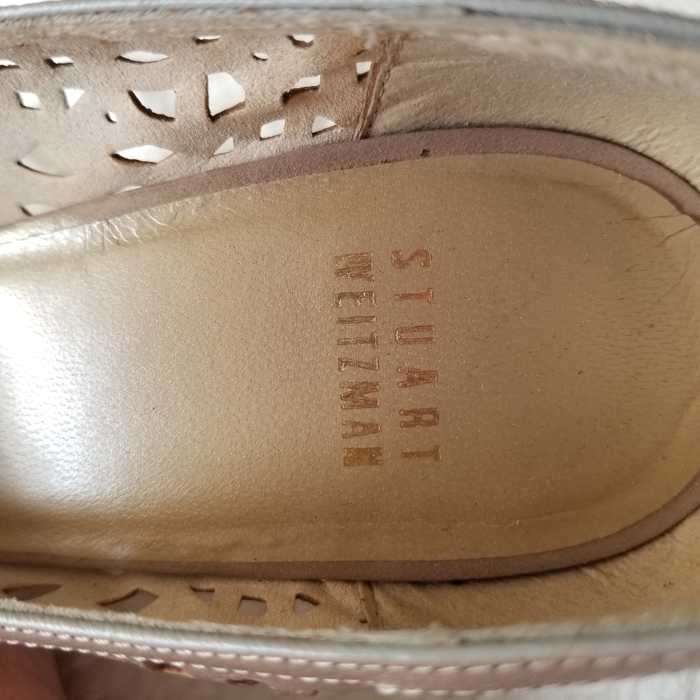 Stuart Weitzman Platform Gold Lattice Heels 8.5m - image 4